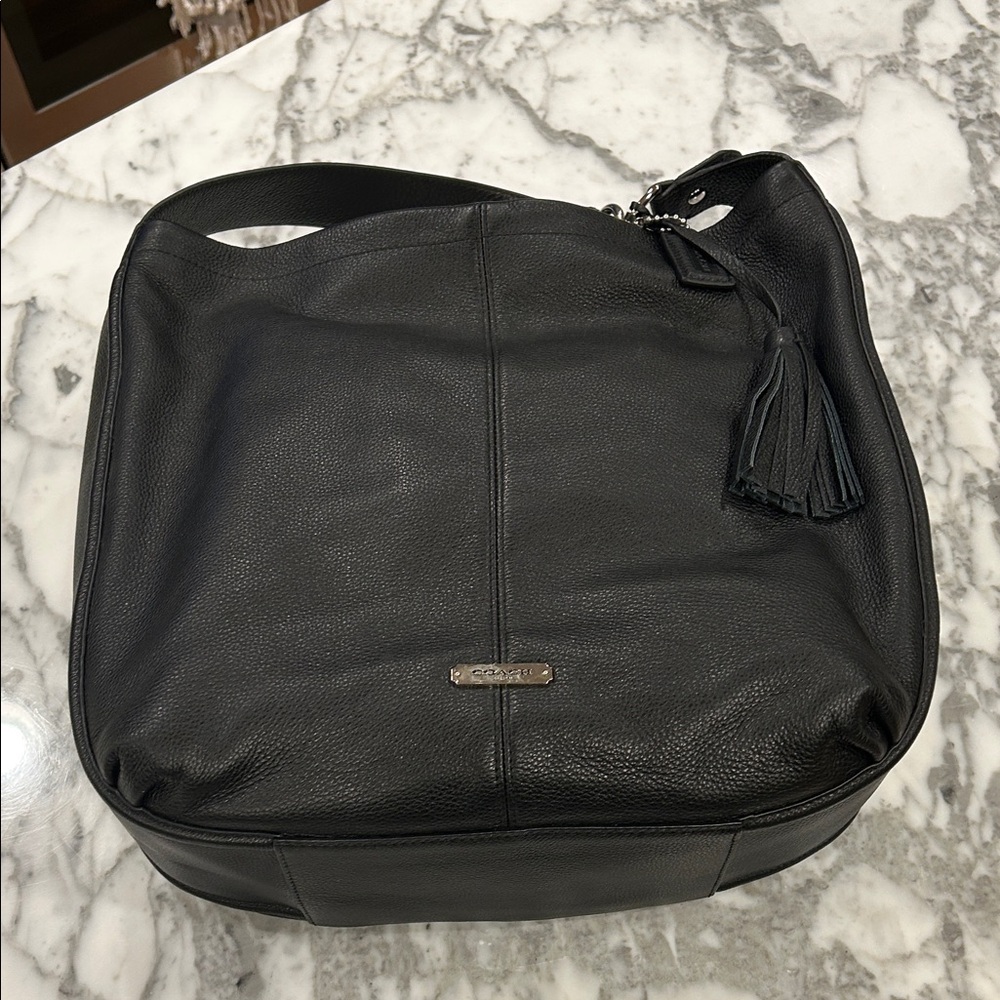 Coach Black Leather Tote with Tassel